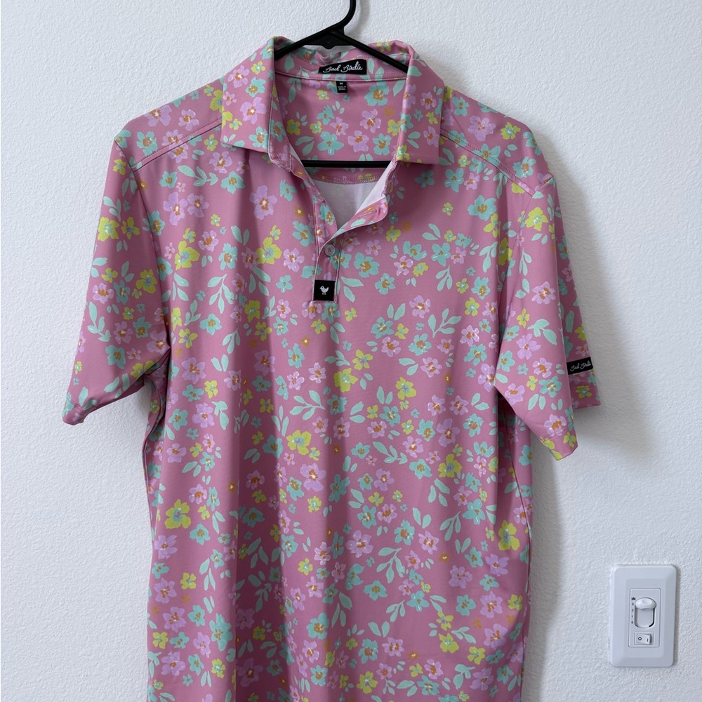 Bad Birdie Pink Floral Polo Shirt
